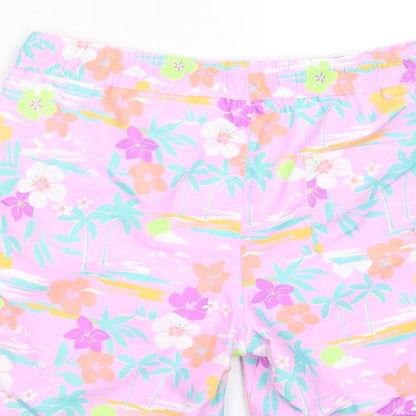 Marks and Spencer Girls Multicoloured Floral Polyester Sweat Shorts Size 12-13 Years L6 in Regular Drawstring