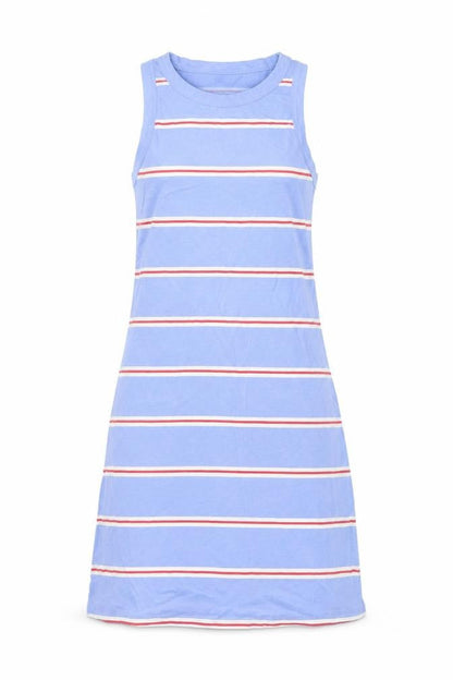 Marks and Spencer Womens Blue Striped Cotton Tank Dress Size S Crew Neck Pullover