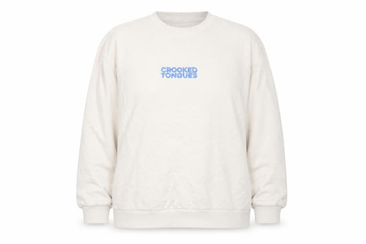 Front view of ASOS women’s beige cotton pullover sweatshirt, size S, pullover - crooked tongues