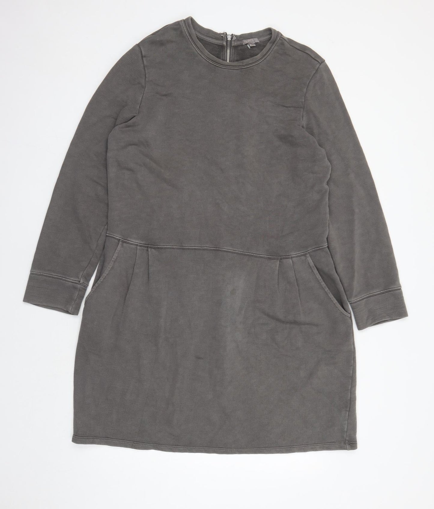 Gap Womens Grey 100% Cotton Jumper Dress Size XL Round Neck Zip - Pockets