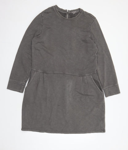 Gap Womens Grey 100% Cotton Jumper Dress Size XL Round Neck Zip - Pockets