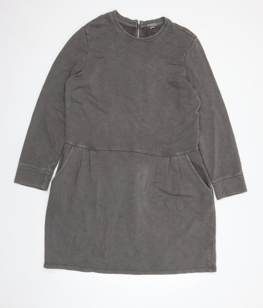Gap Womens Grey 100% Cotton Jumper Dress Size XL Round Neck Zip - Pockets
