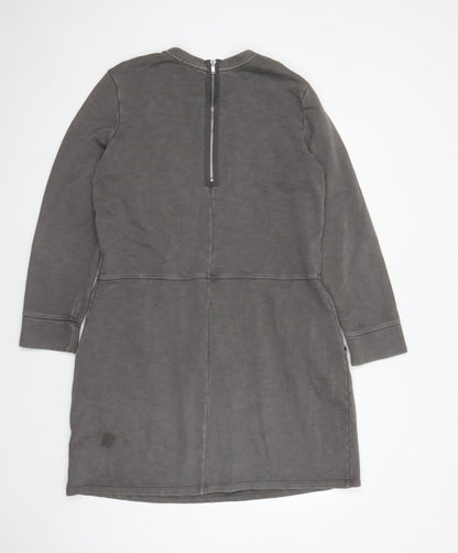 Gap Womens Grey 100% Cotton Jumper Dress Size XL Round Neck Zip - Pockets