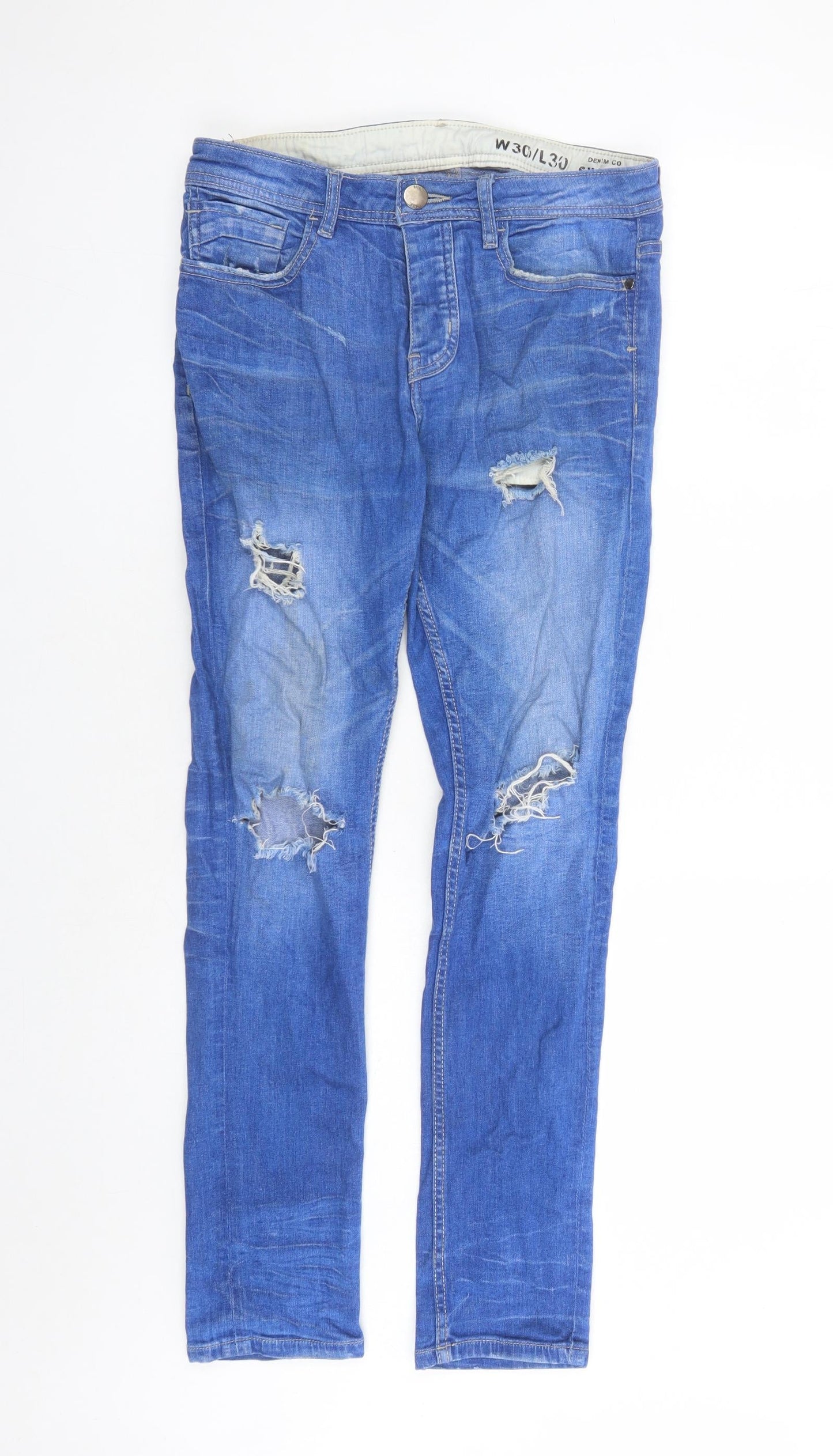 Denim & Co. Mens Blue Cotton Straight Jeans Size 30 in L30 in Regular Button - Pockets