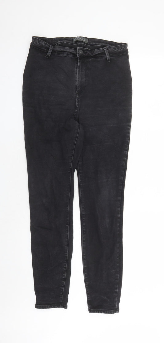 Denim & Co. Womens Black Cotton Straight Jeans Size 14 L29 in Regular Zip