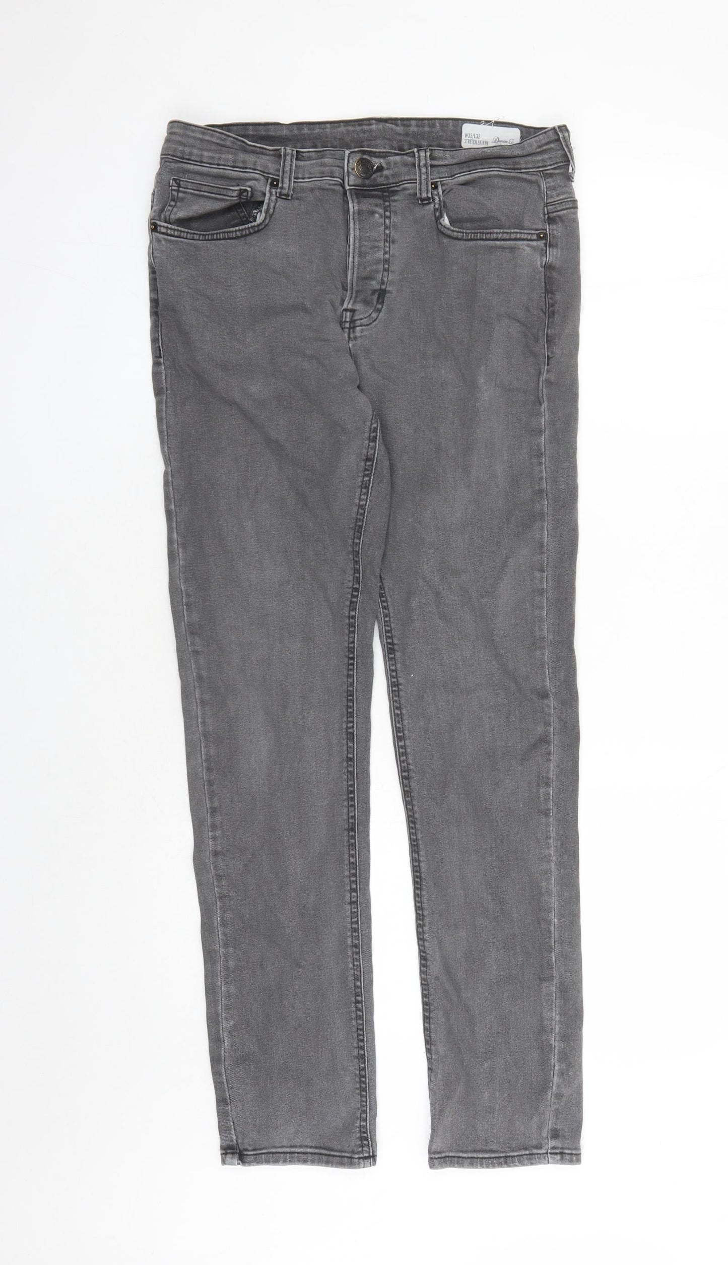 Denim & Co. Mens Grey Cotton Skinny Jeans Size 32 in L32 in Regular Button - Pockets