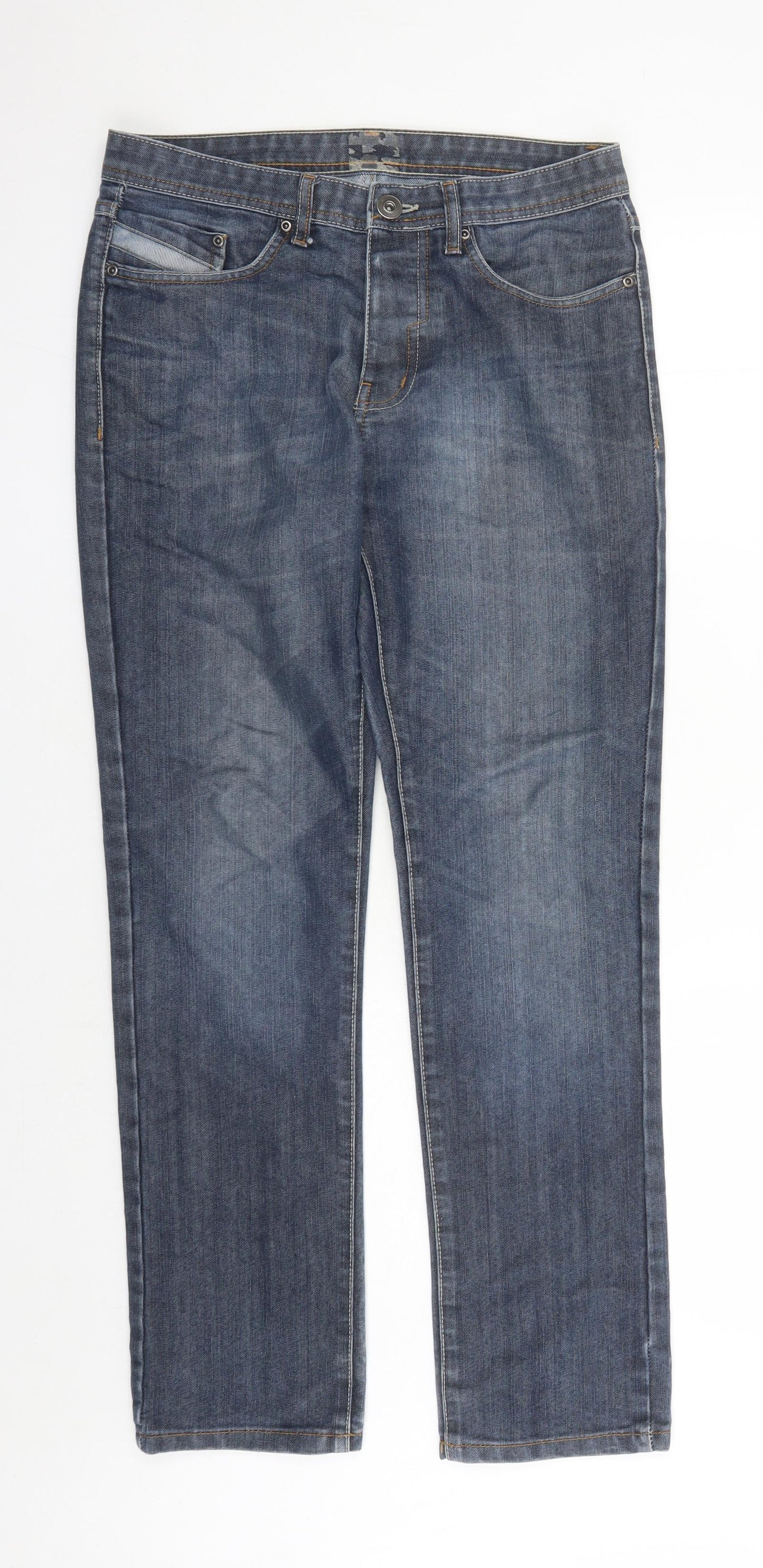 Denim & Co. Mens Blue Cotton Straight Jeans Size 32 in L30 in Regular Button - Pockets