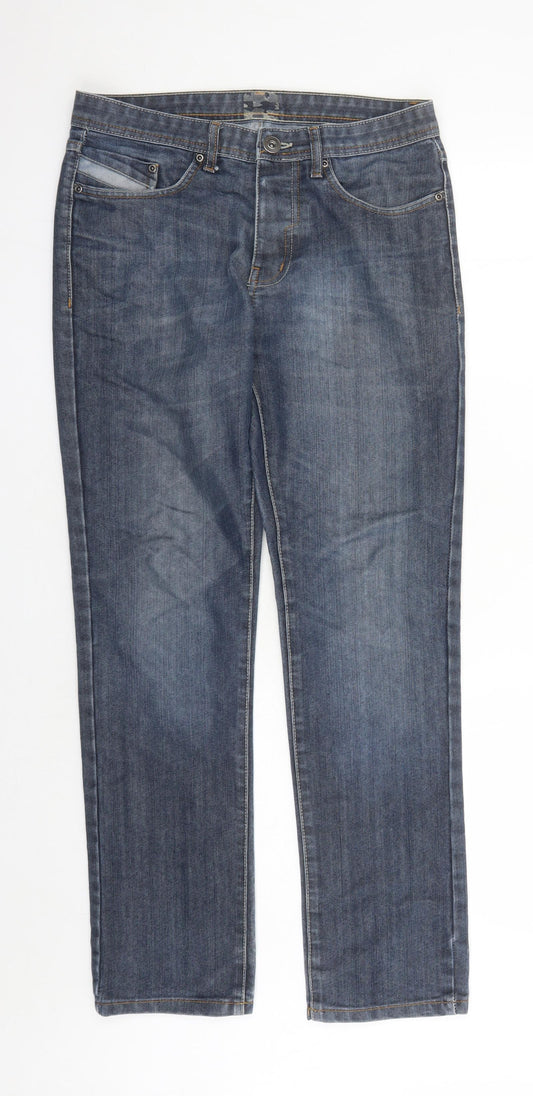 Denim & Co. Mens Blue Cotton Straight Jeans Size 32 in L30 in Regular Button - Pockets