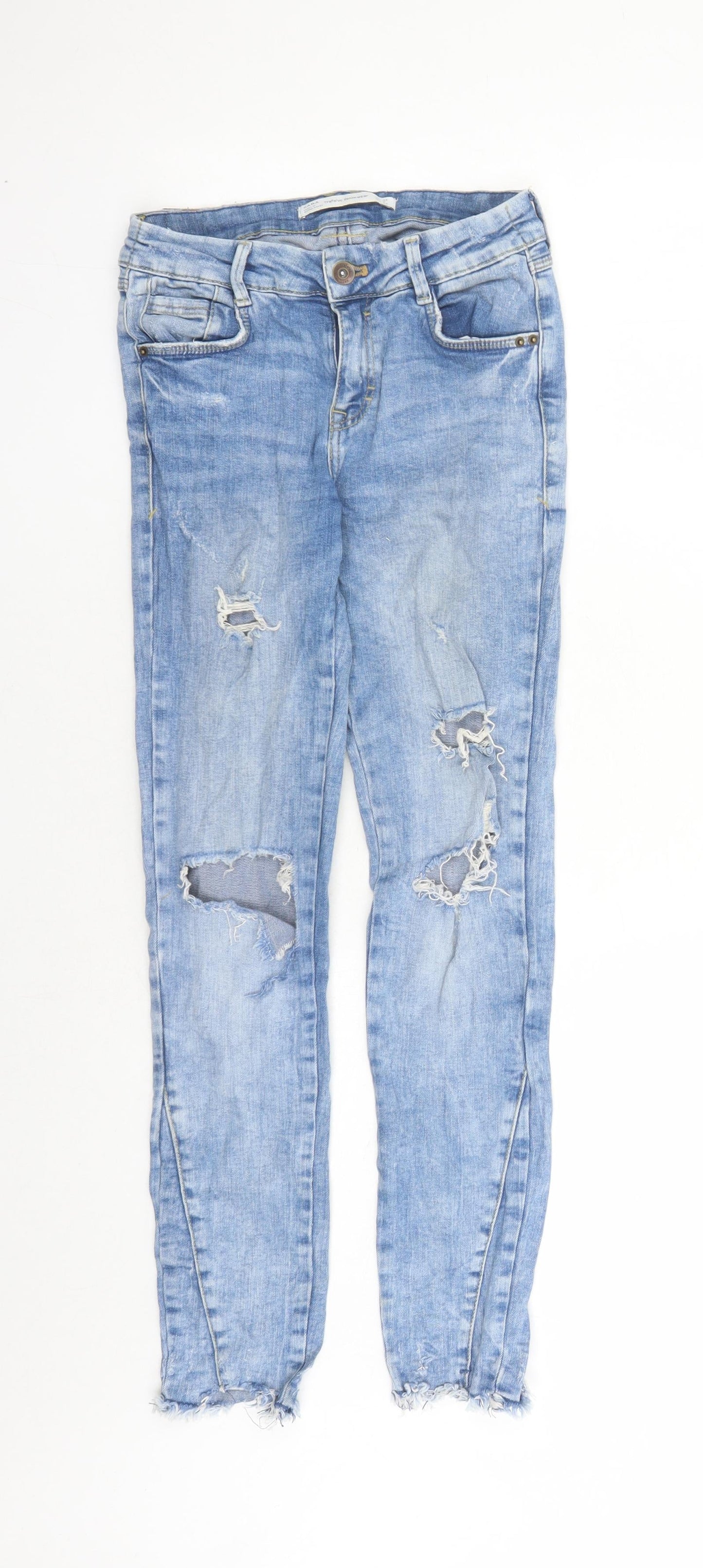 Zara Womens Blue Cotton Skinny Jeans Size 26 in L27 in Regular Zip - Raw Hems