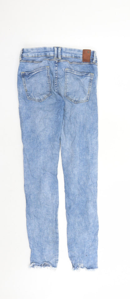 Zara Womens Blue Cotton Skinny Jeans Size 26 in L27 in Regular Zip - Raw Hems