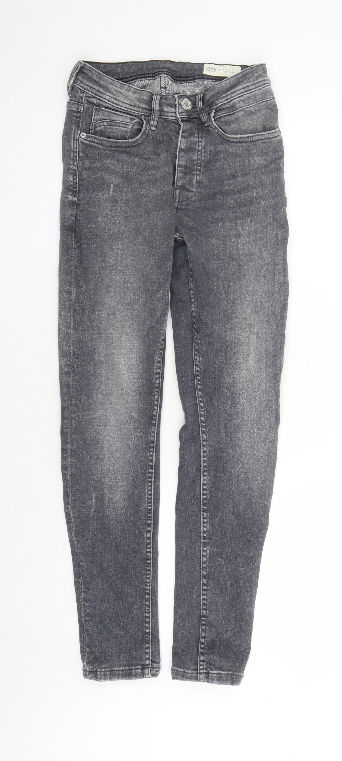 Denim & Co. Mens Grey Cotton Straight Jeans Size 28 in L30 in Regular Zip - Pockets