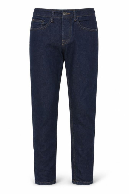 Front view of Denim & Co. men’s blue cotton skinny jeans, size 30, in, 30-inch leg regular button - pockets