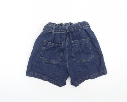 Denim & Co. Womens Blue Cotton Mom Shorts Size 6 L6 in Regular Zip - Elasticated Waist Belted