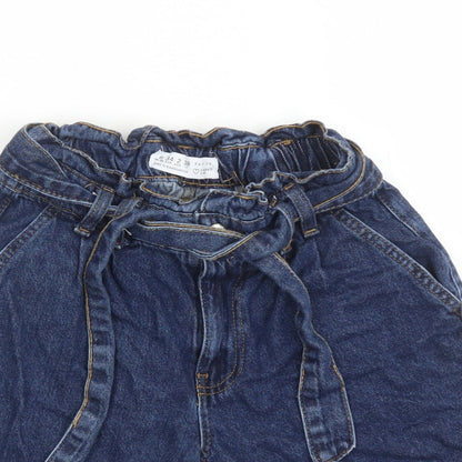 Denim & Co. Womens Blue Cotton Mom Shorts Size 6 L6 in Regular Zip - Elasticated Waist Belted