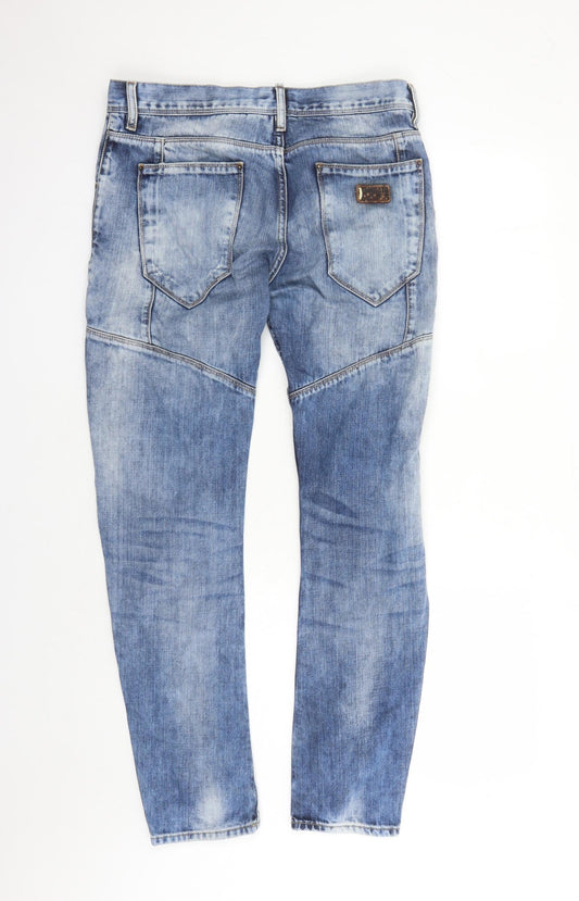 Antony Morato Mens Blue Cotton Straight Jeans Size 34 in L29 in Regular Zip - Distressed Look