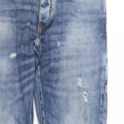 Antony Morato Mens Blue Cotton Straight Jeans Size 34 in L29 in Regular Zip - Distressed Look