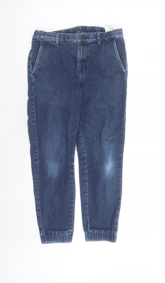 Uniqlo Womens Blue Cotton Cropped Jeans Size S L24 in Regular Zip - Elasticated Waist