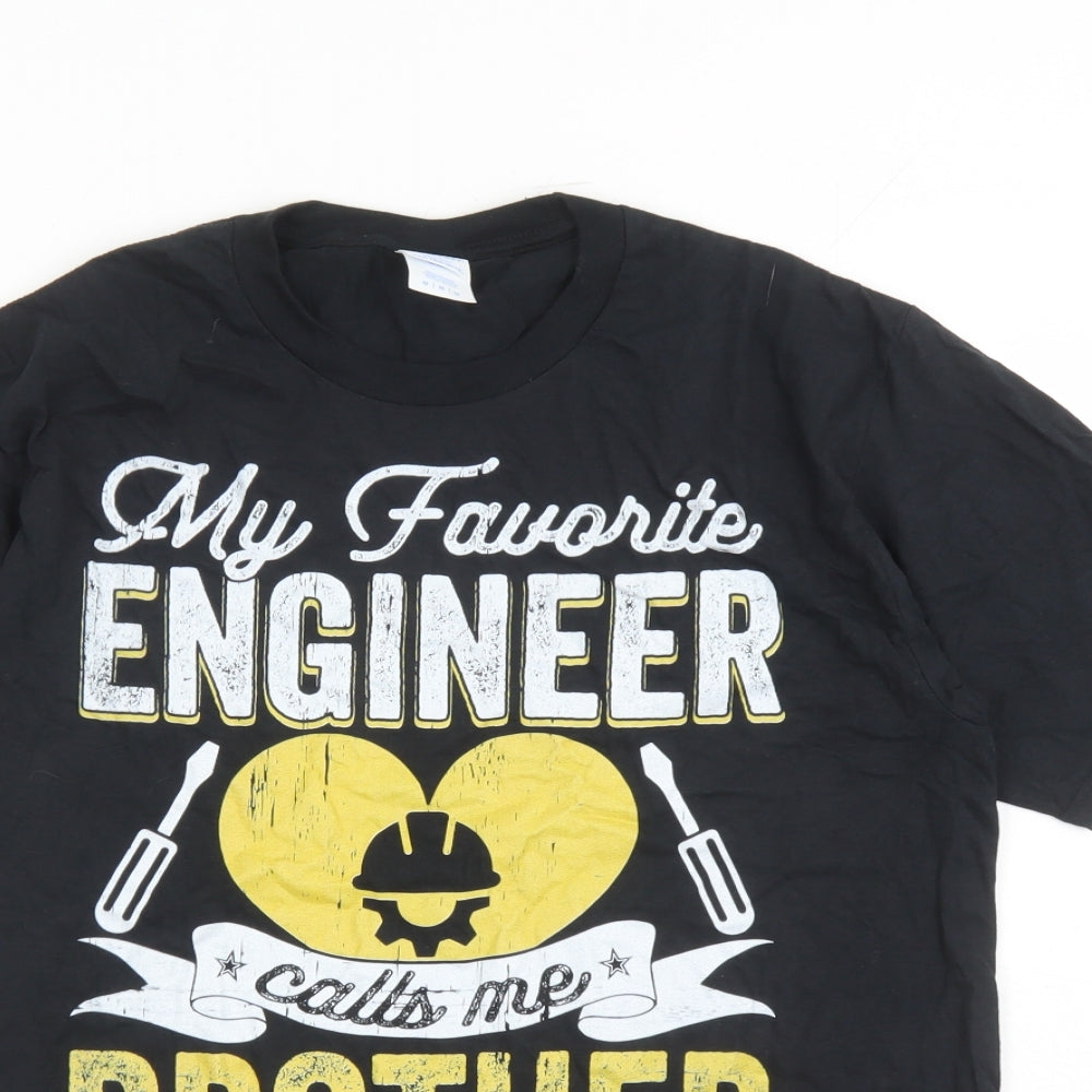 Port & Company Mens Black Cotton T-Shirt Size M Crew Neck - My Favourite Engineer Calls Me Brother