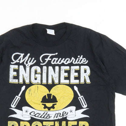 Port & Company Mens Black Cotton T-Shirt Size M Crew Neck - My Favourite Engineer Calls Me Brother