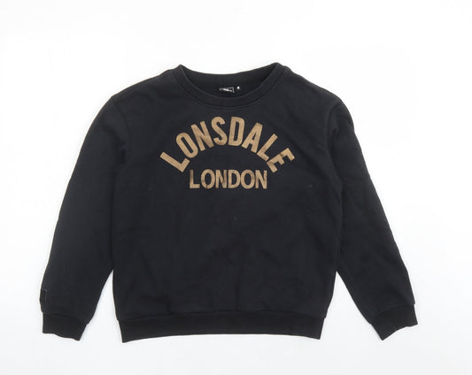 Lonsdale Womens Black Cotton Pullover Sweatshirt Size 8 Pullover