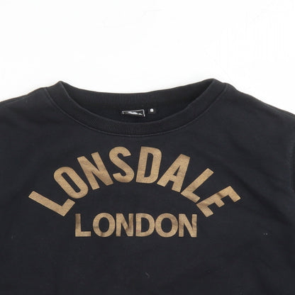 Lonsdale Womens Black Cotton Pullover Sweatshirt Size 8 Pullover