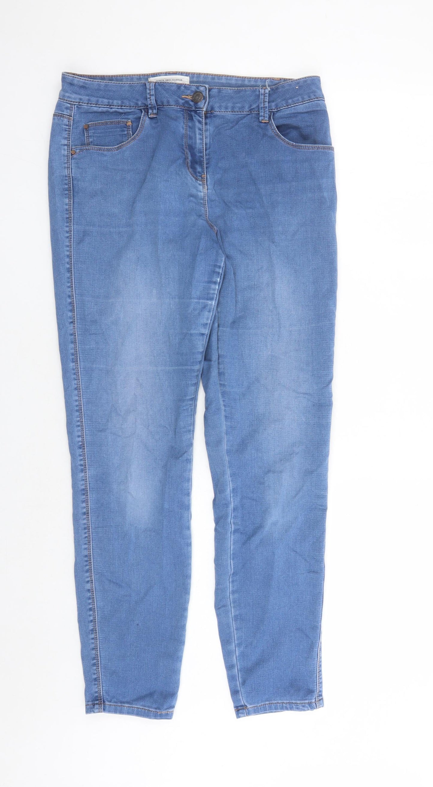 Matalan Womens Blue Cotton Straight Jeans Size 12 L28 in Regular Zip - Pockets