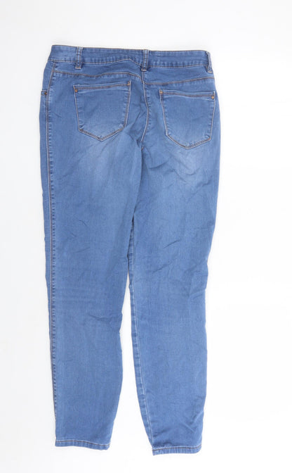 Matalan Womens Blue Cotton Straight Jeans Size 12 L28 in Regular Zip - Pockets