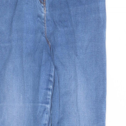 Matalan Womens Blue Cotton Straight Jeans Size 12 L28 in Regular Zip - Pockets