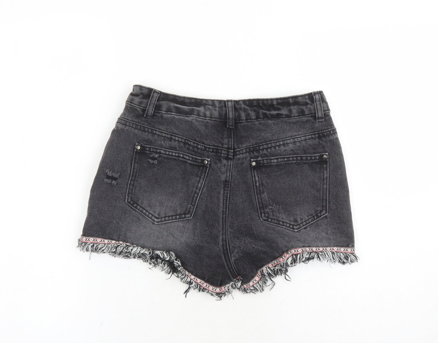 Denim & Co. Womens Black Cotton Cut-Off Shorts Size 6 L3 in Regular Zip - Embroidered Detail