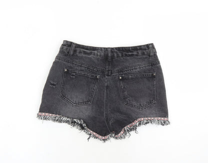 Denim & Co. Womens Black Cotton Cut-Off Shorts Size 6 L3 in Regular Zip - Embroidered Detail