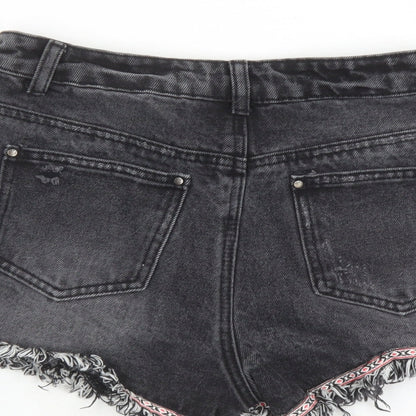 Denim & Co. Womens Black Cotton Cut-Off Shorts Size 6 L3 in Regular Zip - Embroidered Detail