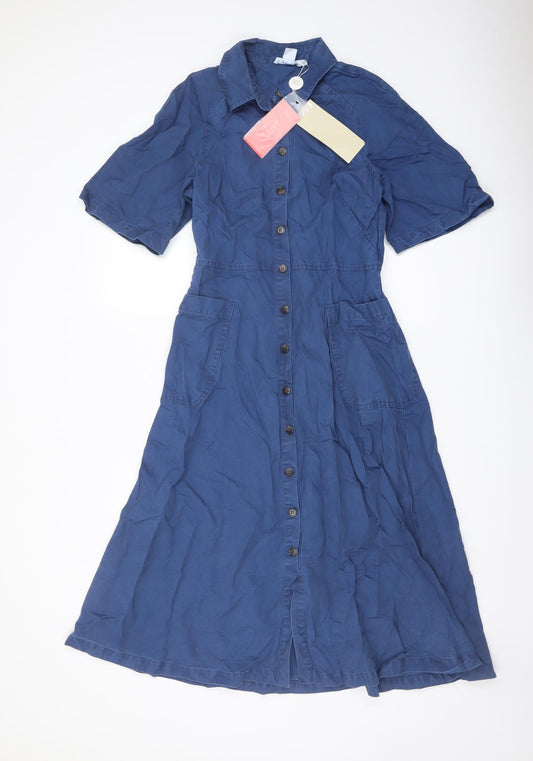 Finery Womens Blue Cotton A-Line Size 8 Collared Button