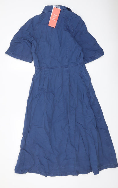 Finery Womens Blue Cotton A-Line Size 8 Collared Button