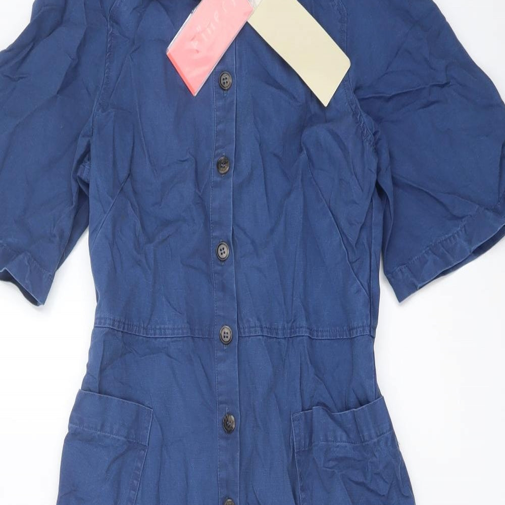 Finery Womens Blue Cotton A-Line Size 8 Collared Button