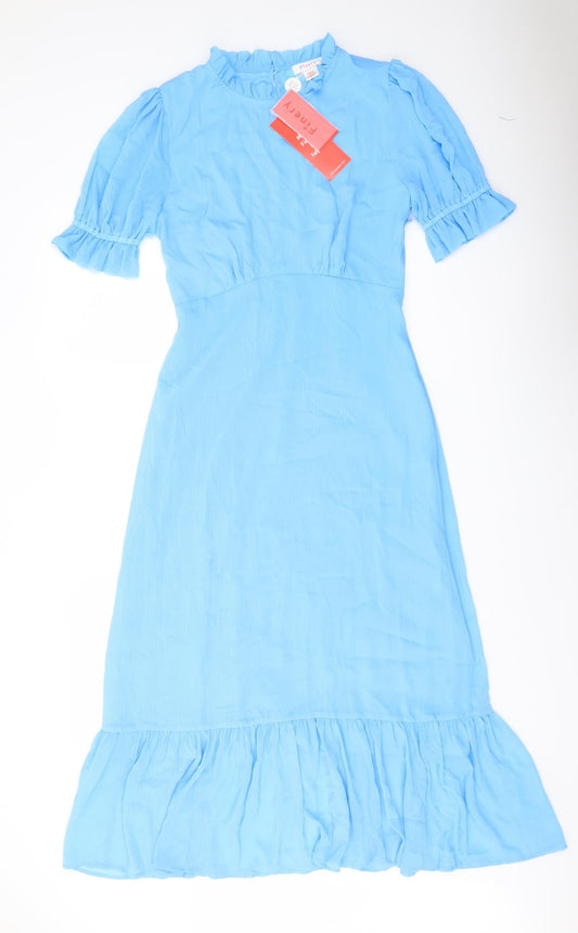 Finery Womens Blue Polyester A-Line Size 10 Mock Neck Zip