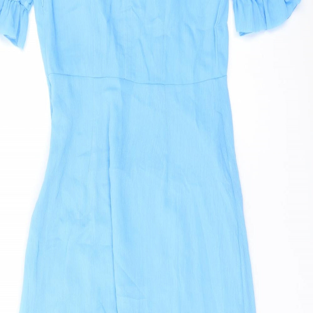 Finery Womens Blue Polyester A-Line Size 10 Mock Neck Zip
