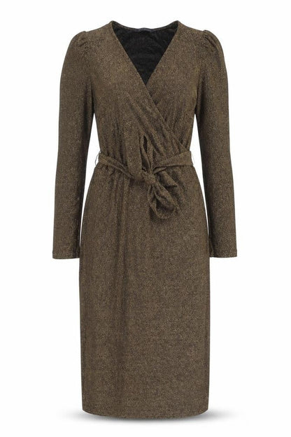Marks and Spencer Womens Gold Polyamide Pencil Dress Size 8 V-Neck Pullover