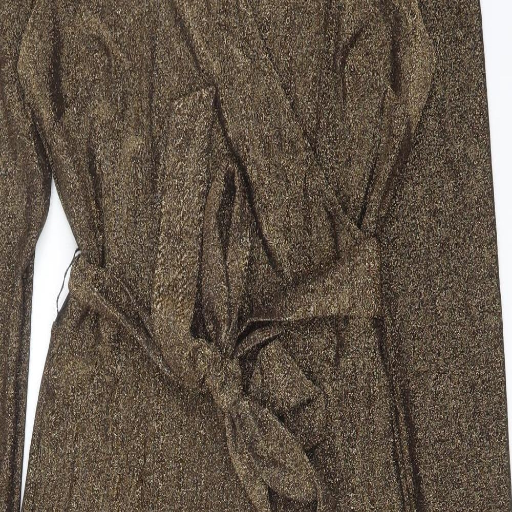 Marks and Spencer Womens Gold Polyamide Pencil Dress Size 8 V-Neck Pullover