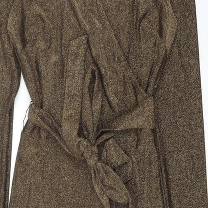 Marks and Spencer Womens Gold Polyamide Pencil Dress Size 8 V-Neck Pullover