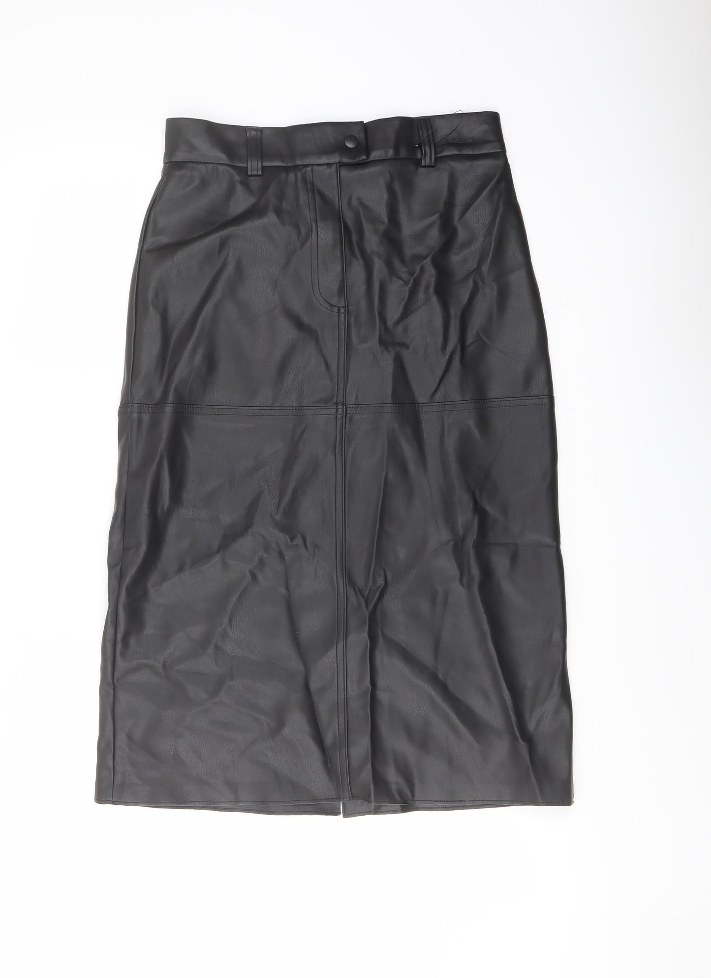 Marks and Spencer Womens Black Polyester A-Line Skirt Size 10 Snap