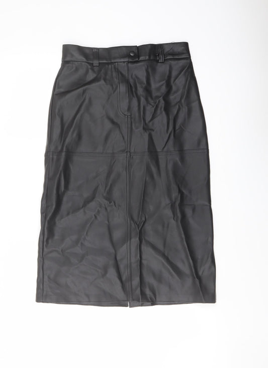 Marks and Spencer Womens Black Polyester A-Line Skirt Size 10 Snap