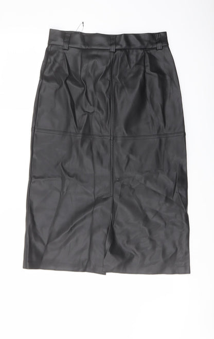 Marks and Spencer Womens Black Polyester A-Line Skirt Size 10 Snap