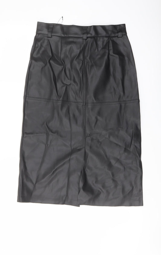Marks and Spencer Womens Black Polyester A-Line Skirt Size 10 Snap