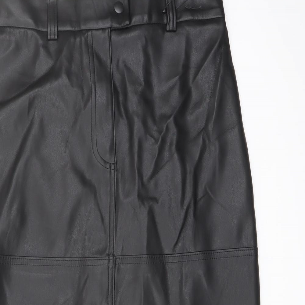 Marks and Spencer Womens Black Polyester A-Line Skirt Size 10 Snap