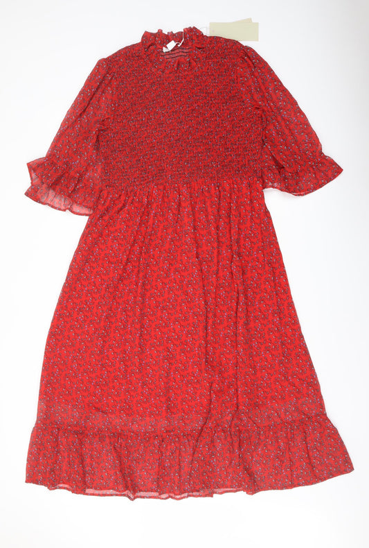 Finery Womens Red Floral Polyester A-Line Size 16 Mock Neck Pullover