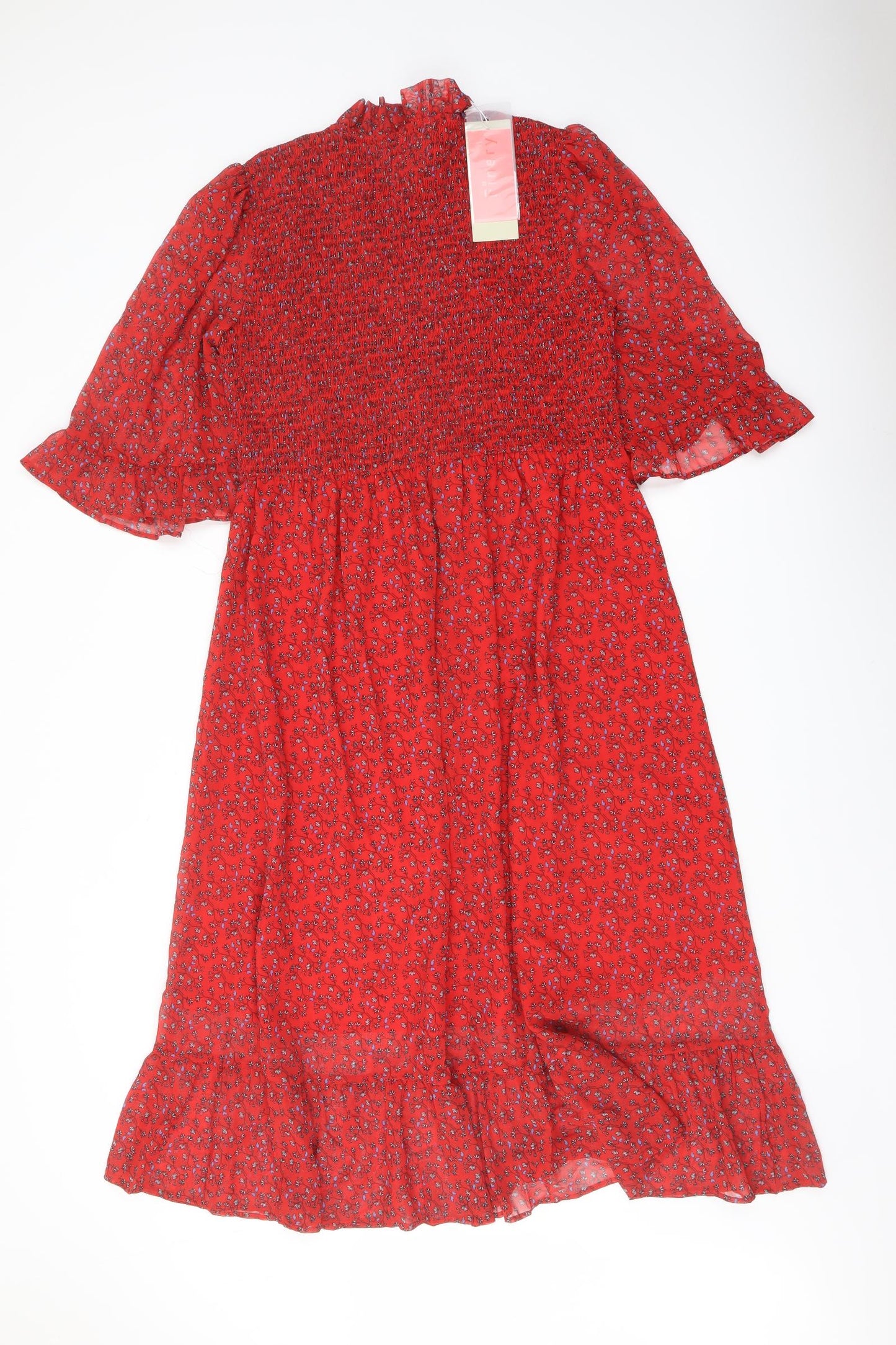 Finery Womens Red Floral Polyester A-Line Size 16 Mock Neck Pullover