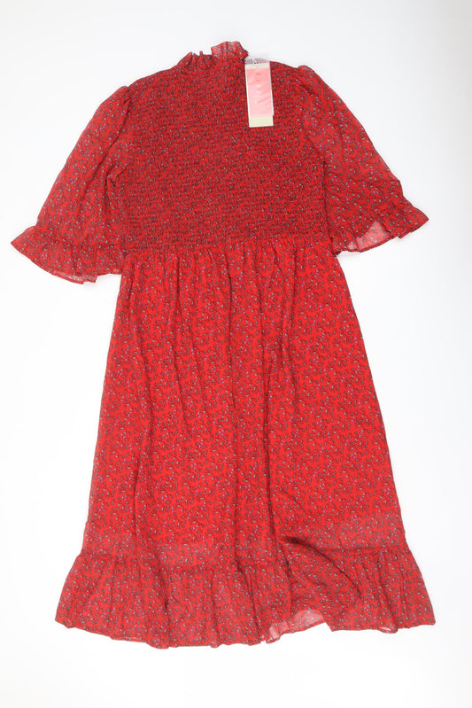 Finery Womens Red Floral Polyester A-Line Size 16 Mock Neck Pullover