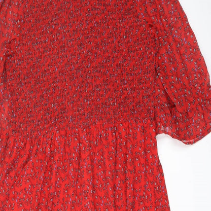 Finery Womens Red Floral Polyester A-Line Size 16 Mock Neck Pullover