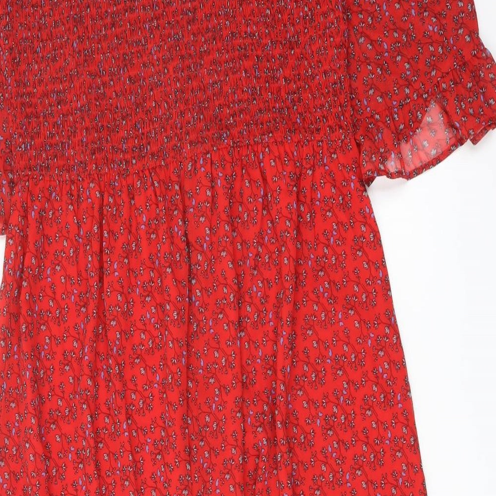 Finery Womens Red Floral Polyester A-Line Size 16 Mock Neck Pullover