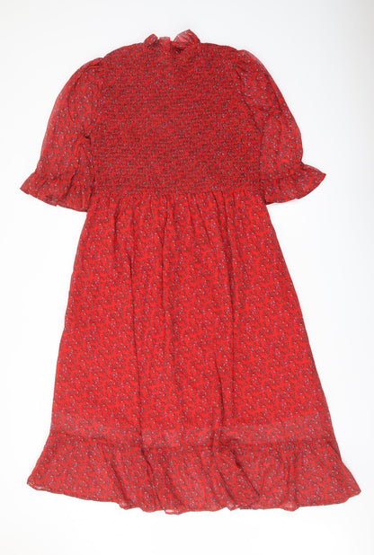 Finery Womens Red Floral Polyester A-Line Size 16 Mock Neck Pullover